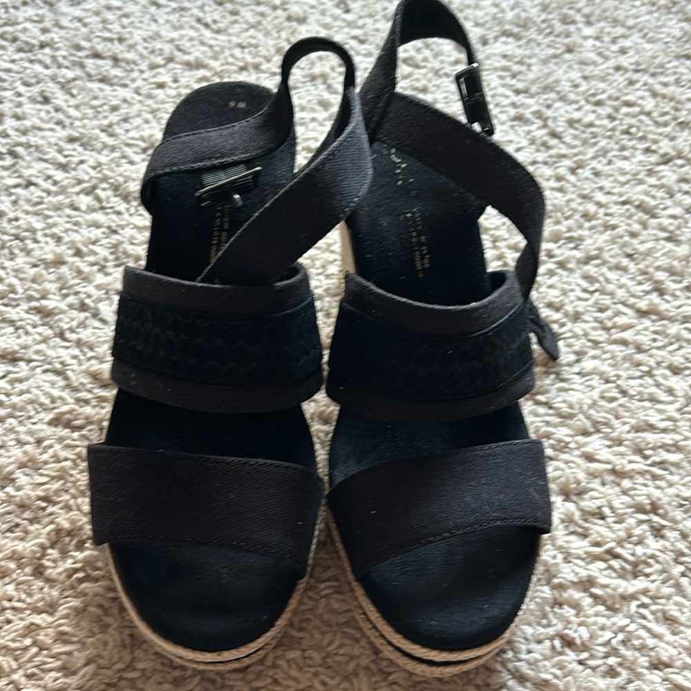 Toms Black Women's Wedge Sandals
